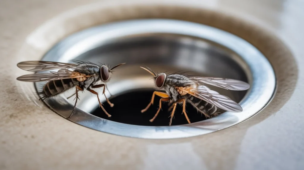 Drain flies close up in bathroom drain Dubai
